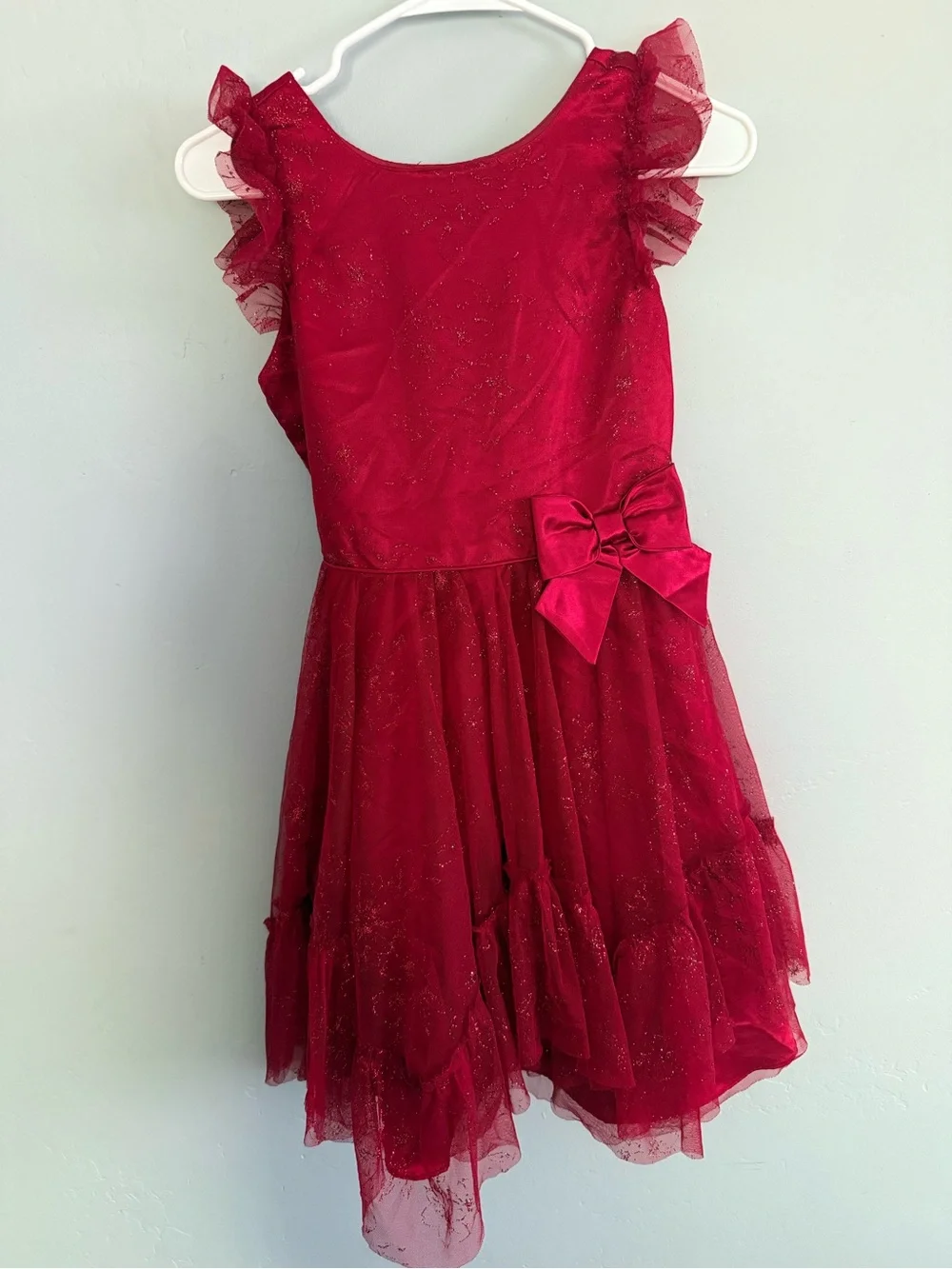 Jona Michelle Red Glitter Floral Tulle Dress